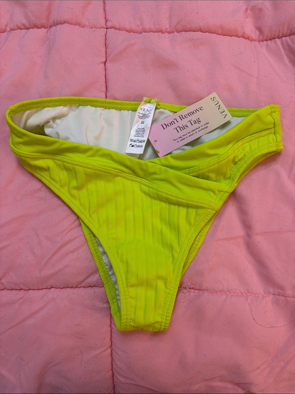 VENUS Neon Lime Ribbed Bikini Bottom